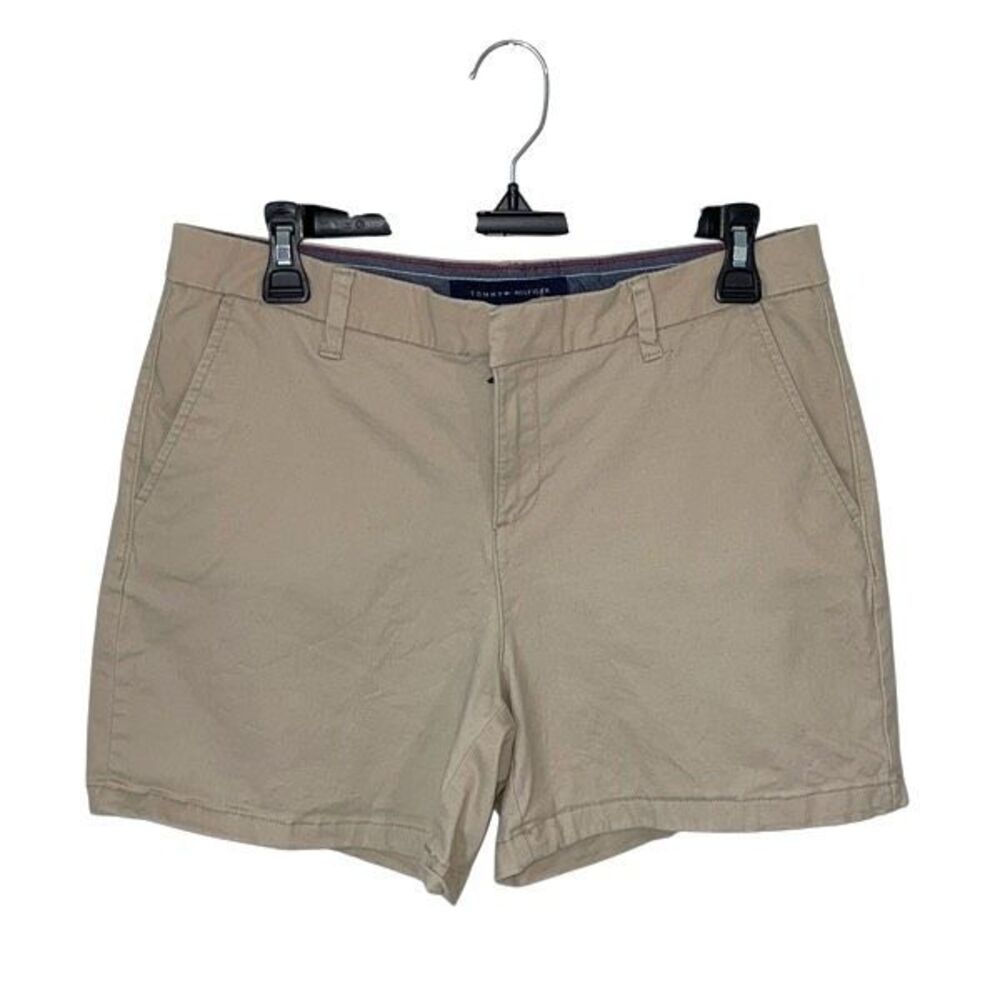 Tommy Hilfiger Womens Flat Front Mid-Rise Khaki Shorts Beige Size 10